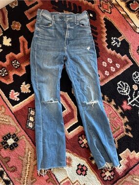 MOTHER Distressed Light Blue Straight-Leg Jeans - Size 26